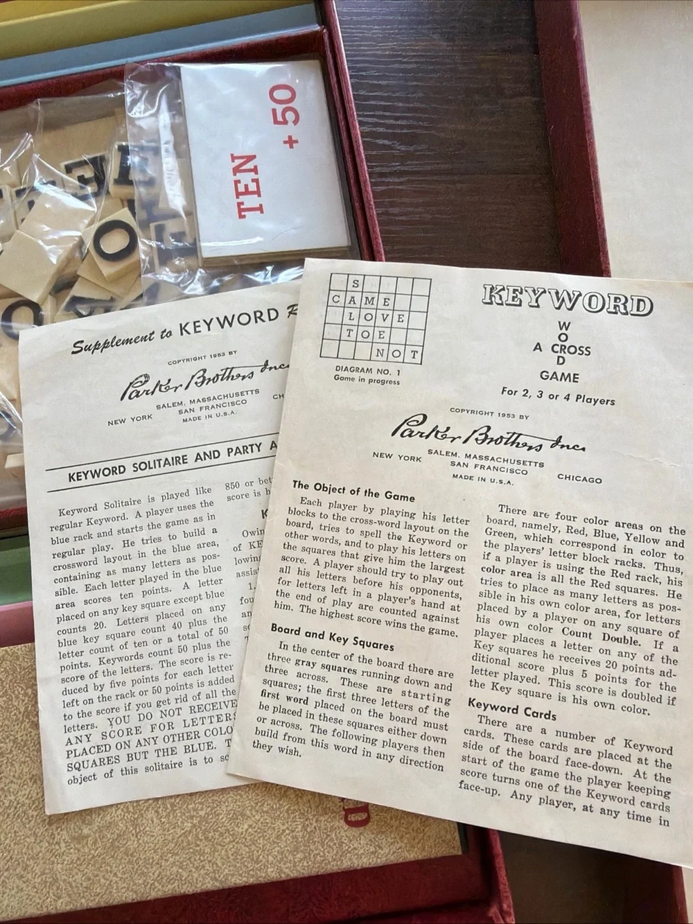 1953 Keyword Parker Brothers Game Includes rare game Brochure